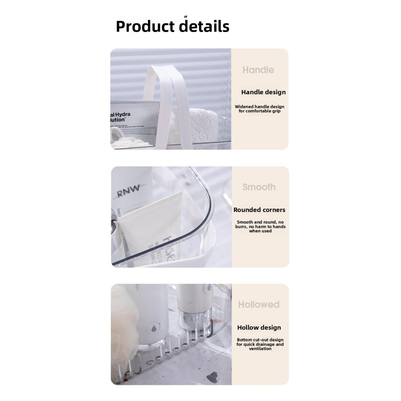 Practical Acrylic Storage Basket with Handle Durable Hollow Bottom Shower Caddy Bathroom Organizer Bin for Toiletries Cosmetics