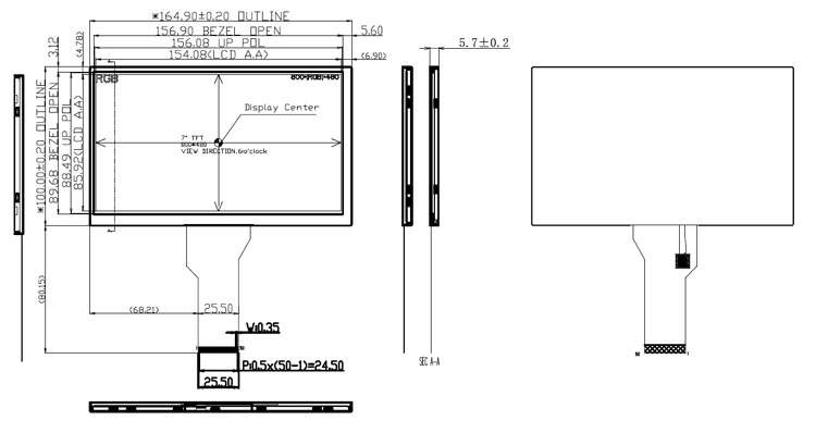 7' модуль tft цифрового интерфейса анти--слепимости экрана tft 800*480 TFT LCD