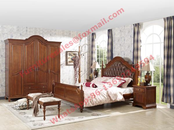 Leather Upholstery Headboard with Wooden Carving Frame in Bedroom Furniture sets