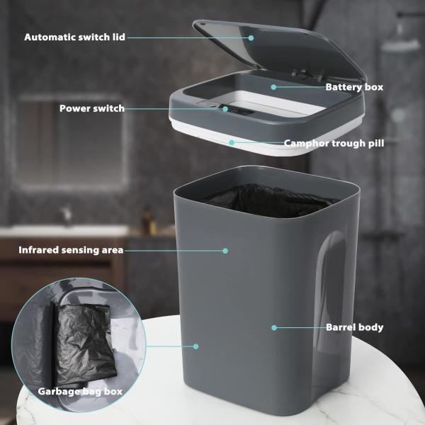 4 Gallon Automatic Kitchen Trash Can with Lid Waterproof Slim Touchless Bathroom Garbage Can with Lid for Kitchen Living Room