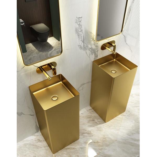 Square Column Stainless Steel Pedestal Sink Washbasin Floor Standing Type