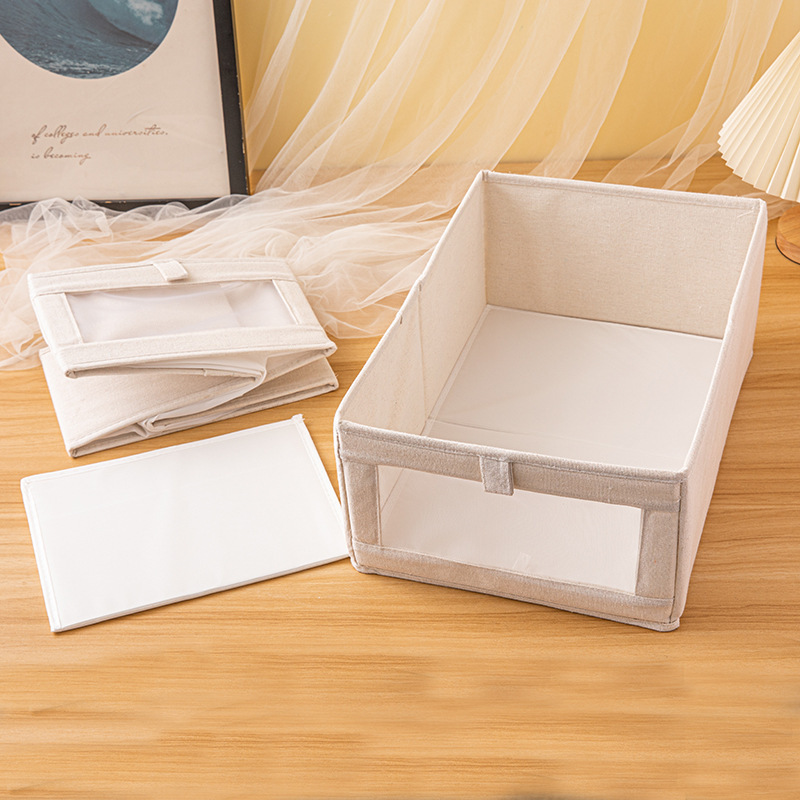 Large Visual Window Cotton and Linen Foldable Household Fabric Storage Box Classic Square New Storage Bins for Clothes Shoes