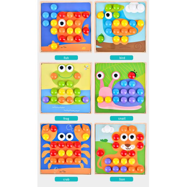 Children Wood Baby Developmental Toys Particle Button Puzzle Mushroom Nail Cartoon