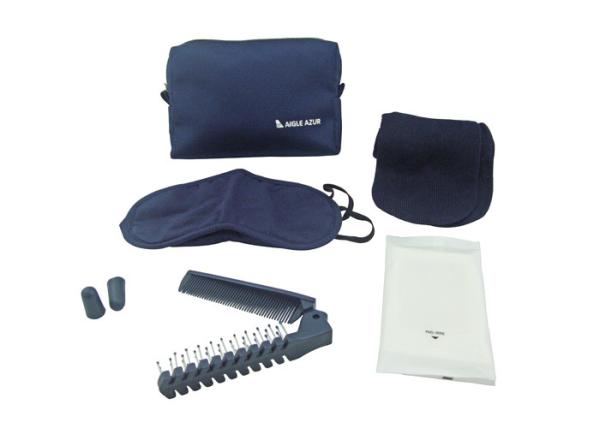Dark Blue Color Airline Amenity Kit Helpful For Outdoor Travel With Oxford Fabric Pouch