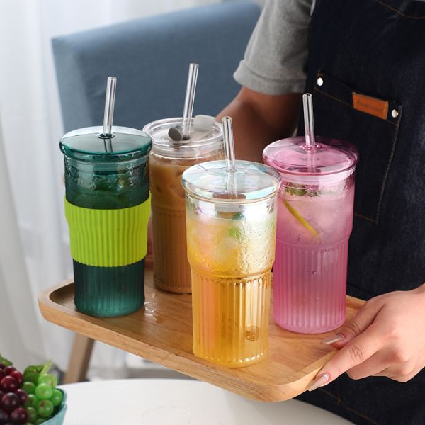 Classic 20oz Large Capacity Clear Glass Tumbler With Lids And Straws New Glass Drinkware Coffee Glass Cup