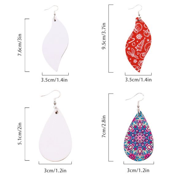 Double-Sided Blank Leather Sublimated Earrings PU Material Earring Pendants DIY Jewelry