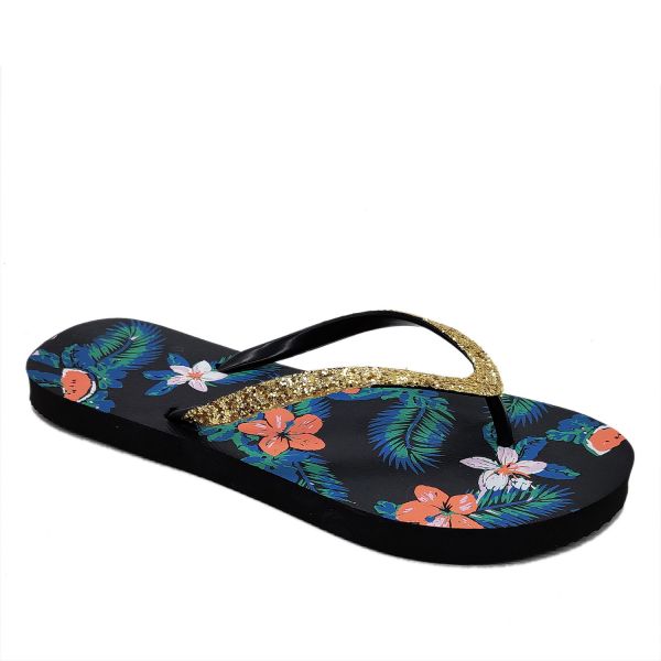 Glitter Uppers Impression florale Flip Flops pour femmes Chaussures Sandals Marque OEM