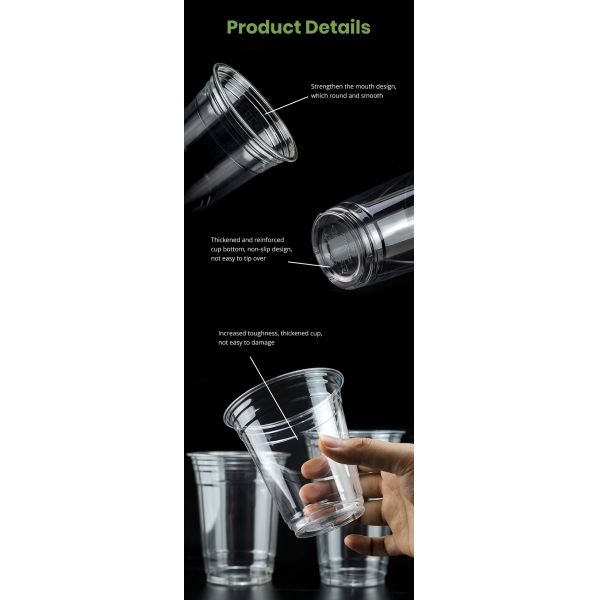 Custom Branded Logo Printed  14oz 16oz Clear Plastic PET Cups with Lids