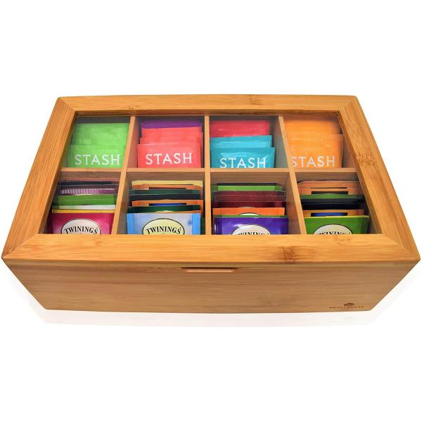 Bamboo Pantry Tea Organizer With Clear Window Top