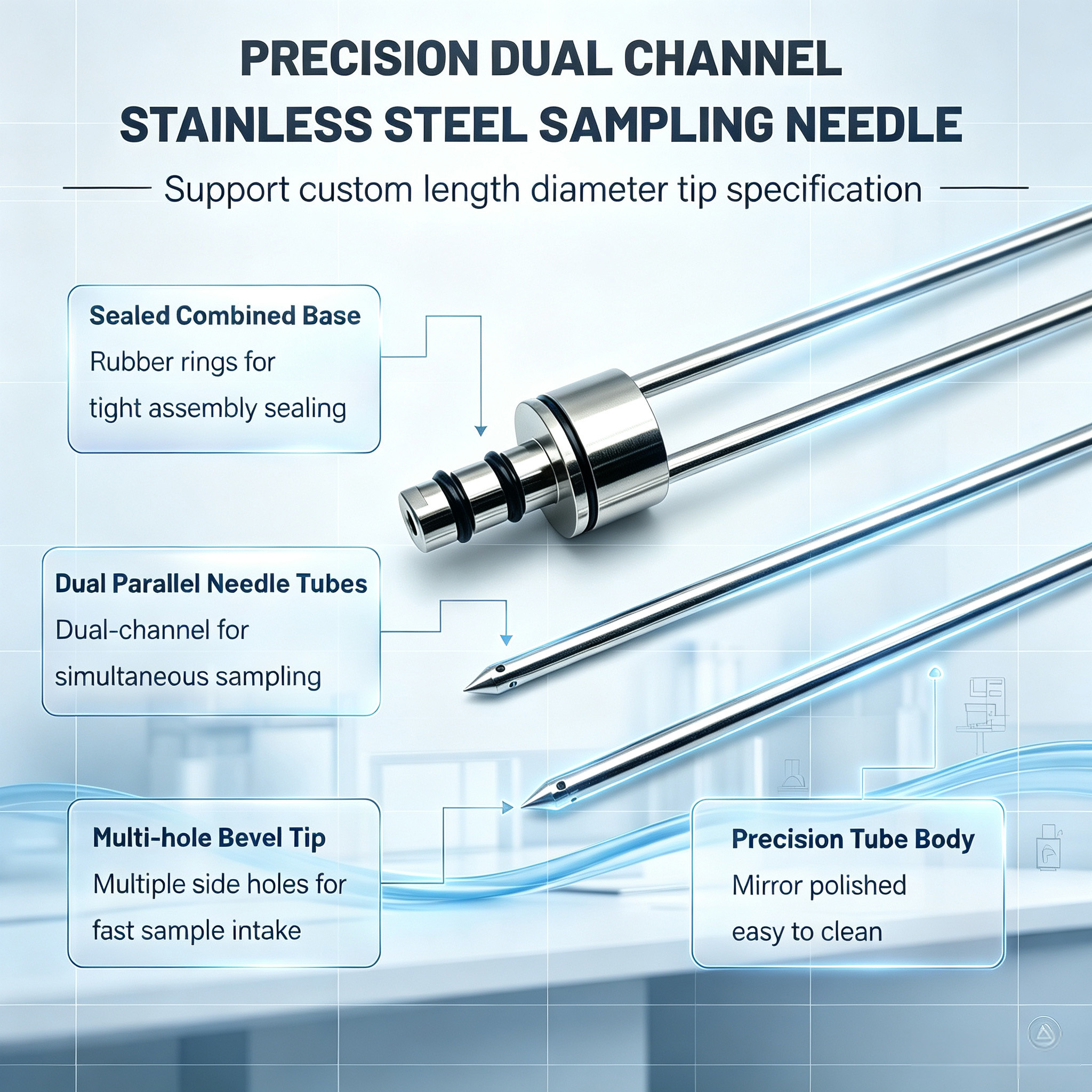Customized Dual Prong Food Probe with Integrated Barb Fitting