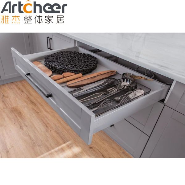 Modern European Design Kitchen Cabinet with Artificial Marble Countertop and Customized Size