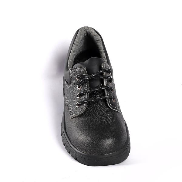 Steel Toe Safety Shoes with Nylon Fabric Gusset Tongue and Embossed Cow Leather Upper Material