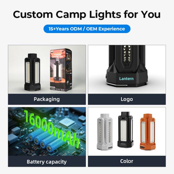 5 LED Power Level Lights Foldable Camping Light with 16000mAh Battery Super Bright Phone Charger Four Leaf Lighting