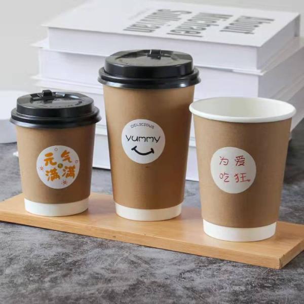 12oz Double Wall Paper Coffee Cups With Lids And Straws Disposable
