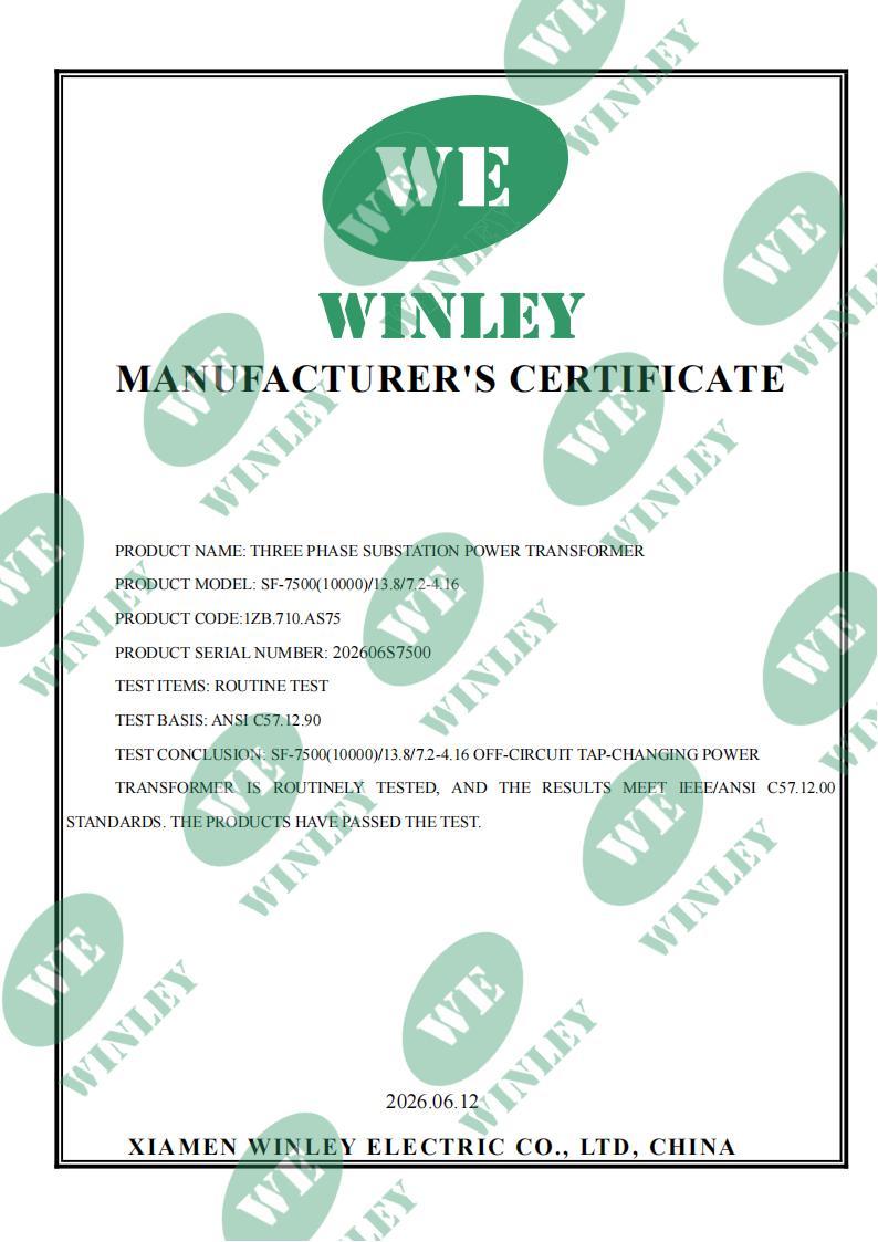 7500/10000kVA Three Phase Substation Power Transformer Dual Secondary 13800V to 7200Y/4160V ＆ 4160Y/2400V MIDEL 7131 Synthetic Ester Fluid ANSI IEEE Standards