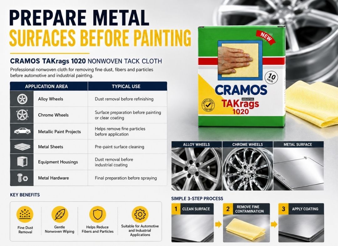 CRAMOS 1020 Nonwoven Sticky Tack Rag 35cm x 35cm Automotive Spray Paint Surface Cleaning Cloth 10pcs