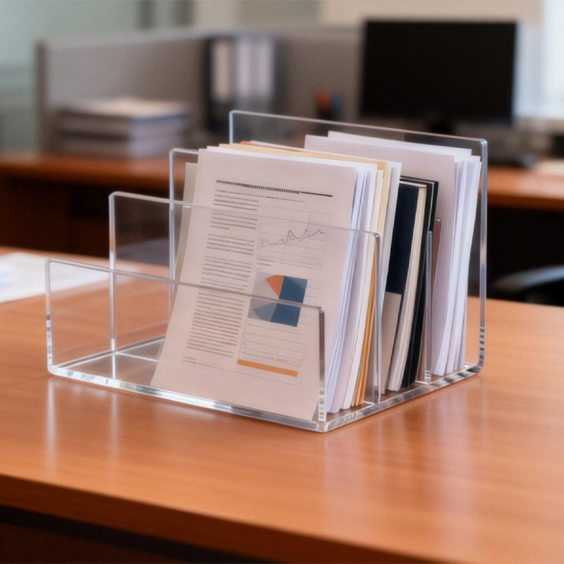 Multi-layer transparent acrylic document rack, desktop office document sorting, storage and organizing shelf for office files