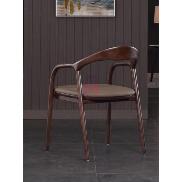 Отсутствие складной древесины золы PU кожаной обедая стул с подлокотниками