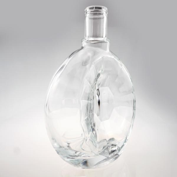 Glass Collar Heavy Customize 750ml Clear Transparent Liquor Bottle with Cork Sealing
