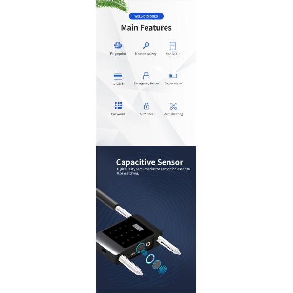 U Bracket Smart Glass Door Lock Electronic Digital Fingerprint Aluminum Materail