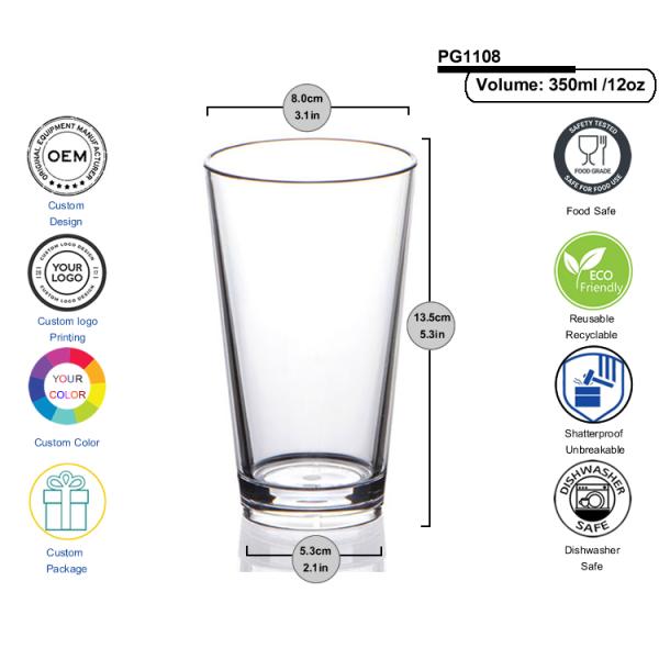 Party Plastic Beer Glasses Pilsner Mugs Biodegradable OEM ODM