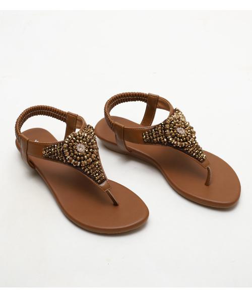 BS119 Sandals Female Slope Heel New Summer Flip Flops Rhinestone Fairy Style Simple Seaside Vacation Roman Shoes W