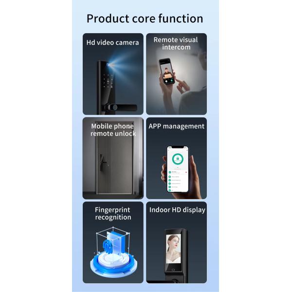 Qleung S819-2Max Smart Door Lock With Card Key Code Fingerprint Recognition Video Calling For Home Apartment For Wooden Door