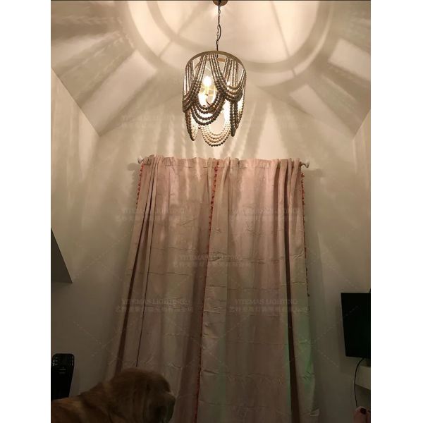 Gold Chandelier Wooden Beaded Lighting Fixture Fringe Hanging Light Silas Chandelier (WH-AP-652)