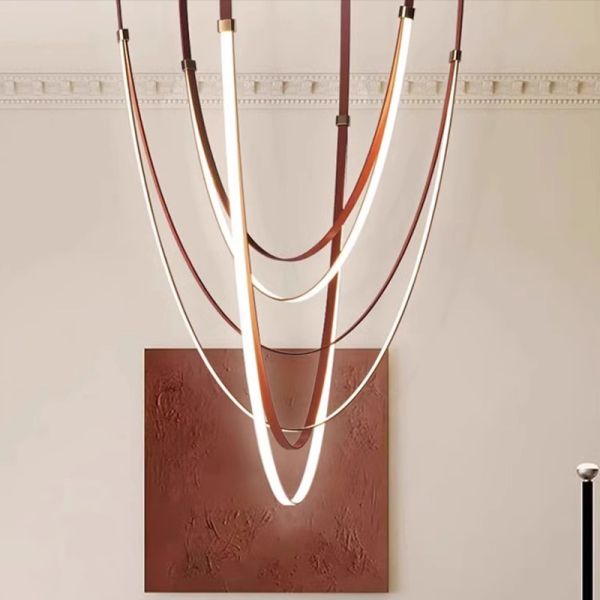 Dimmable LED Fexible Brown Black Leather Belt Chandelier (WH-NC-132)