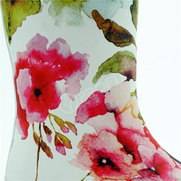 Wear Resistant Knee Length Rubber Boots , Flower Printed Garden Rubber Rain Boots