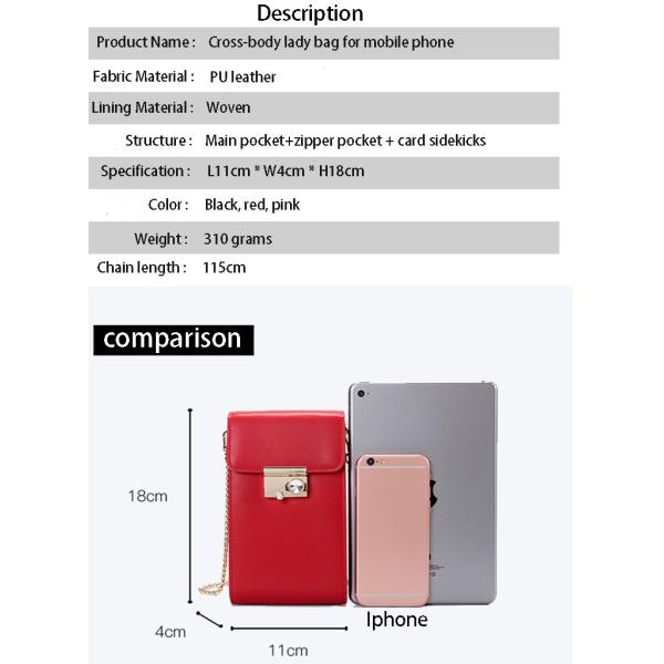 2019 new fashion Korean version of versatile vertical slant body mini bag PU leather chain mobile phone bag