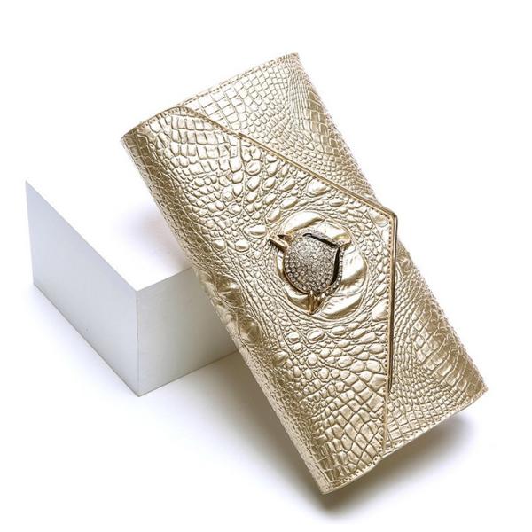 2016 new leather female fox head inlay diamond evening bag clutch leather clutch bag