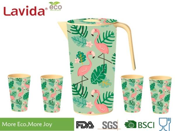 Tropical Nature Style Bamboo Water Jug  Shatter Proof Recycled Material Beverage Serving Pitcher with Large Capacity