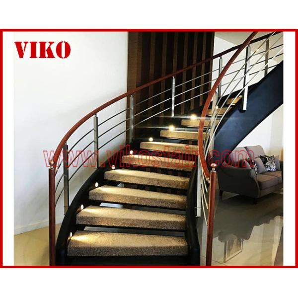 Wrought Iron Staircase VK98S Wrought Iron Handrail Tread slate,Railing tempered glass, Handrail b eech Stringer,carbon