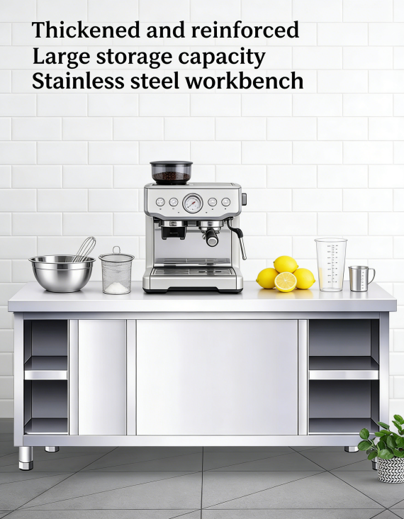 500 kg/㎡ Load Capacity Stainless Steel Workbench with Sliding Door Design for Commercial Kitchen Storage