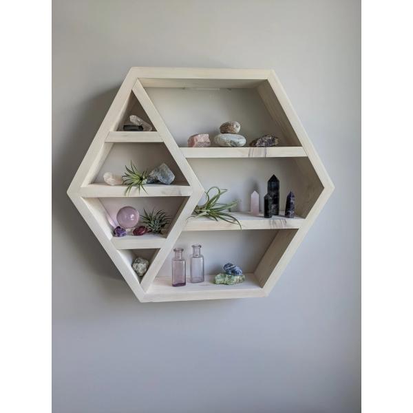 Home Decoration Solid Wood Hexagon Wall Mounted Floating Shelf Wooden Storage Shelves