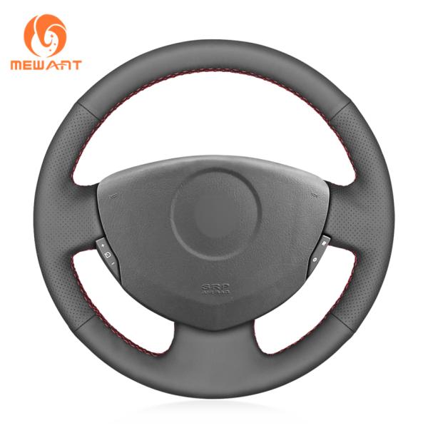 Car Accessory Black Leather Custom Hand Sewing Steering Wheel Cover Wrap For Renault Clio 2 Twingo 2 Logan 1 Sandero 1 2001-2004