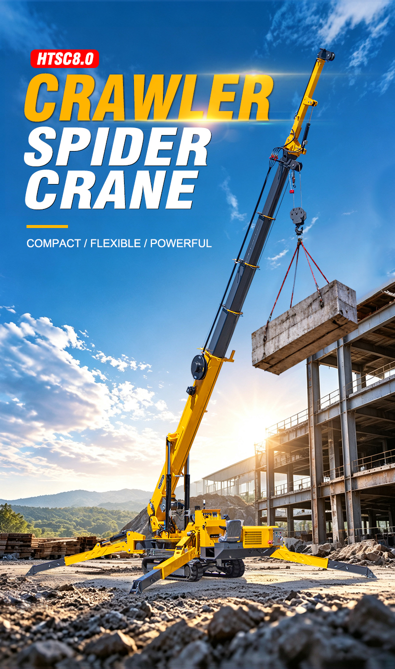 HTSC8.0 Crawler Spider Crane with 360° Continuous Rotation 21m Maximum Lift