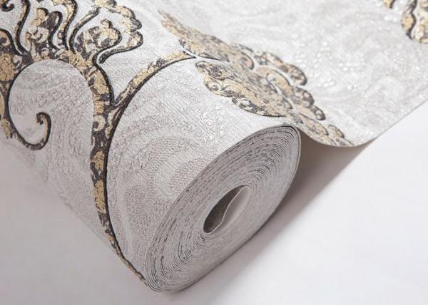 Embossed 3D Floral Vinyl Country Style Wallpaper Light Grey Moisture Proof
