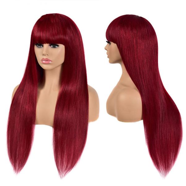 Natural Black Grade 10A 100% Raw Virgin Human Hair Glueless Wigs with Bangs 150% Density