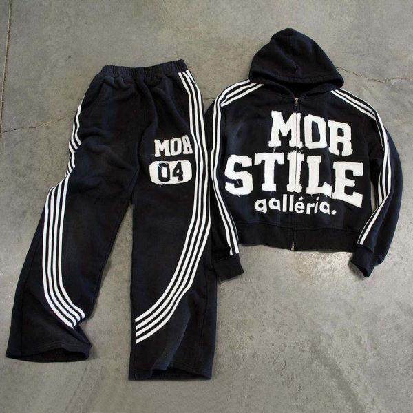 Men's Windbreaker High Waist Sweatpants with Side Stripes and Custom Logo Design