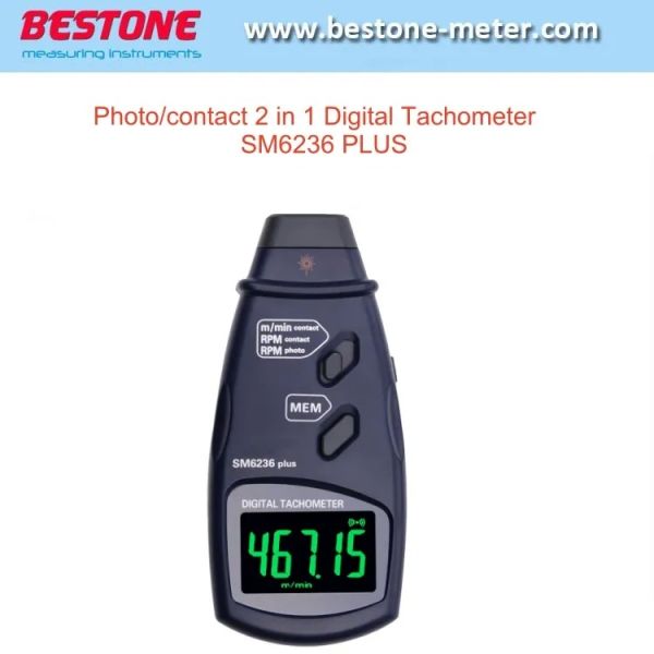 Sm6236 Plus Photoelectric Contact Digital Tachometer 2 in 1 Rpm Speed Tester