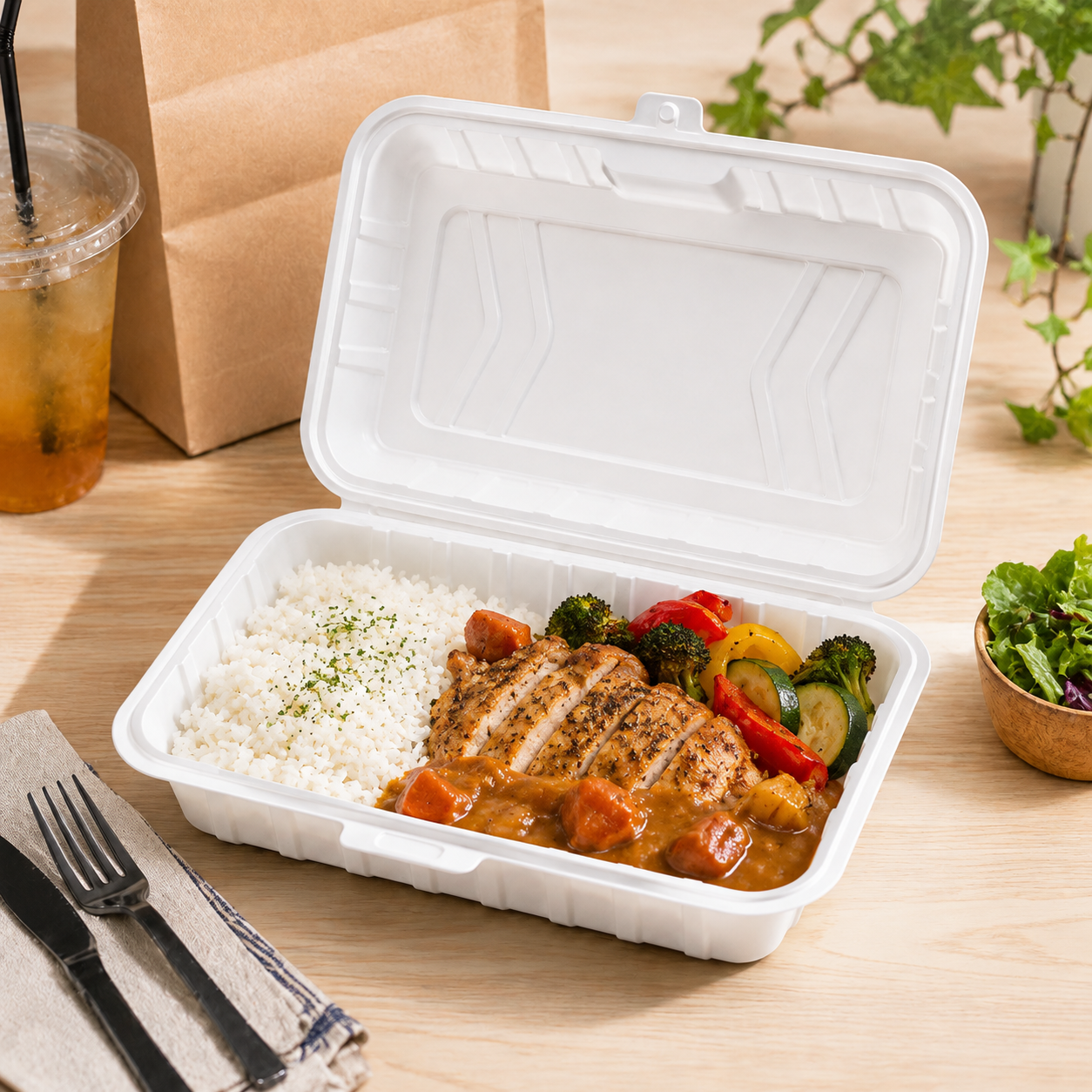 Microwave Safe PP Clamshell To Go Containers 1200ml For Generous Meals Catering