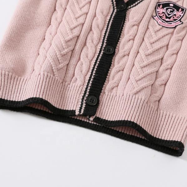 OEM Customized Kids Autumn Winter Children Patch Buttons V-neck Knitted Cardigan Sweater Boys Girls Vest