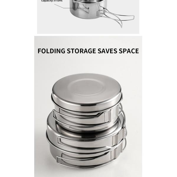 Multifunction 4 Pieces Outdoor Cookware Set Stainless Steel Titanium Pots