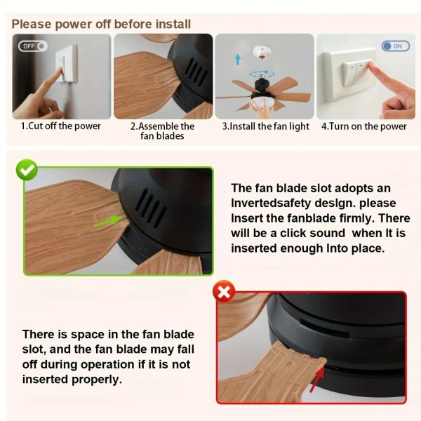 Remote control 20.5in Screw LEd 40W Socke Black Wood Grain Ceiling Fan with Light(WH-VLL-42)