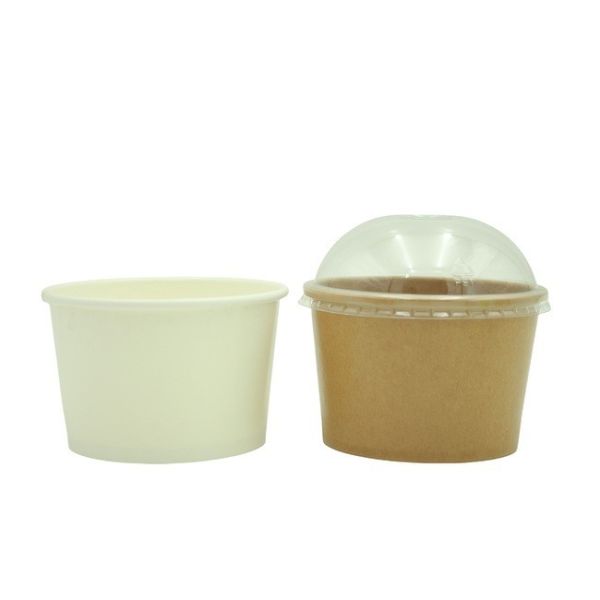 Disposable Ice Cream Cups 8 Ounce Round Paper Bowls with Dome Lids for Ice Cream and Desserts