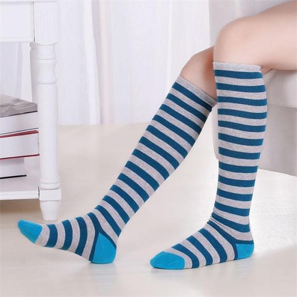 Elegant top quality wholesale striped supersoft polyester knee high dress socks for girls