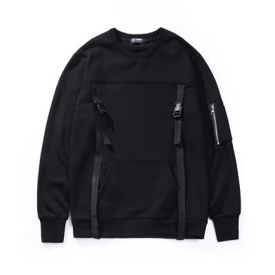 Camiseta desproporcionado de Crewneck do algodão preto da placa com Front Pocket No Hood