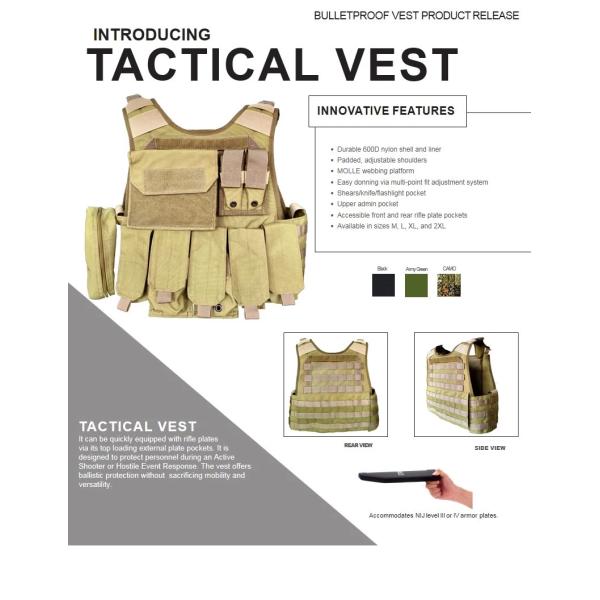 Level 2 Grade 3 Standard PE UHMWPE Tactical Military Bulletproof Vest Carrier